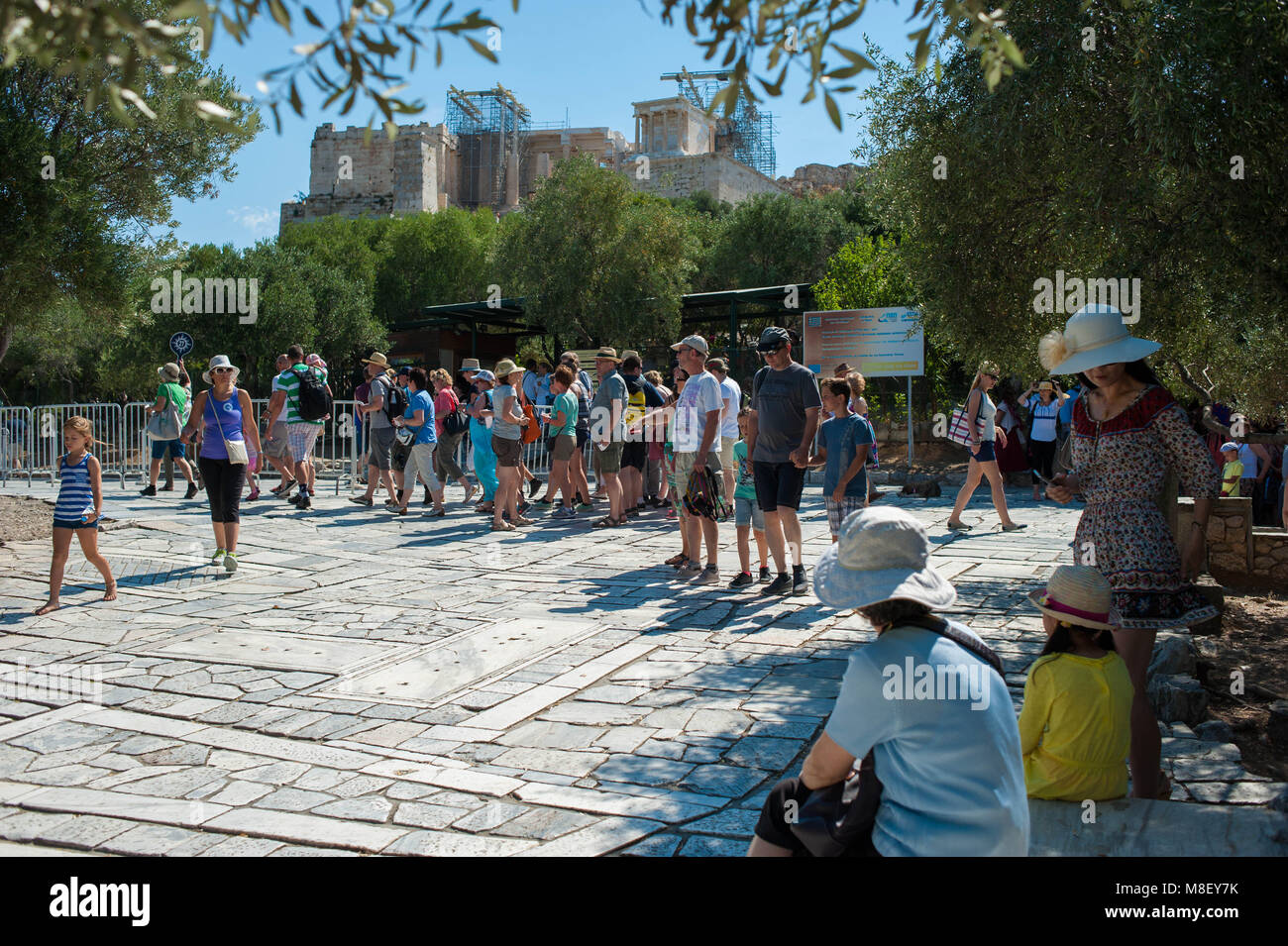 Athens. Tourists visiting Akropolis archeological site. Greece. Stock Photo