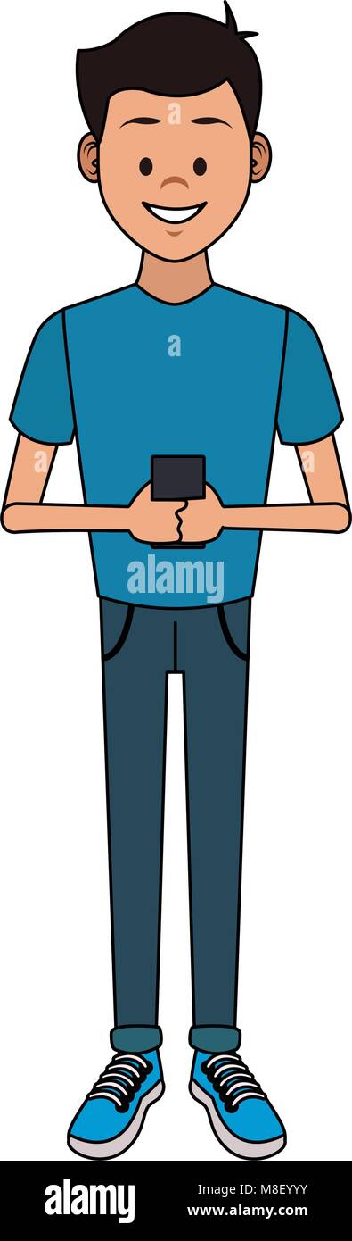 Young man with smartphone vector illustration graphic design Stock ...