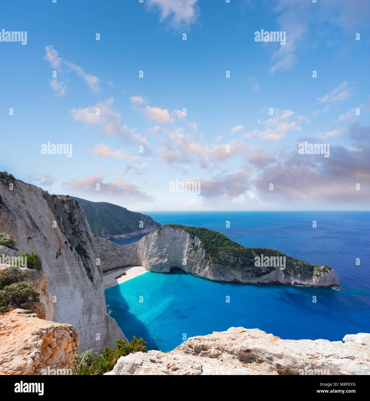 Navagio beach white rocks, famous overhead lanscape of Zakinthos island