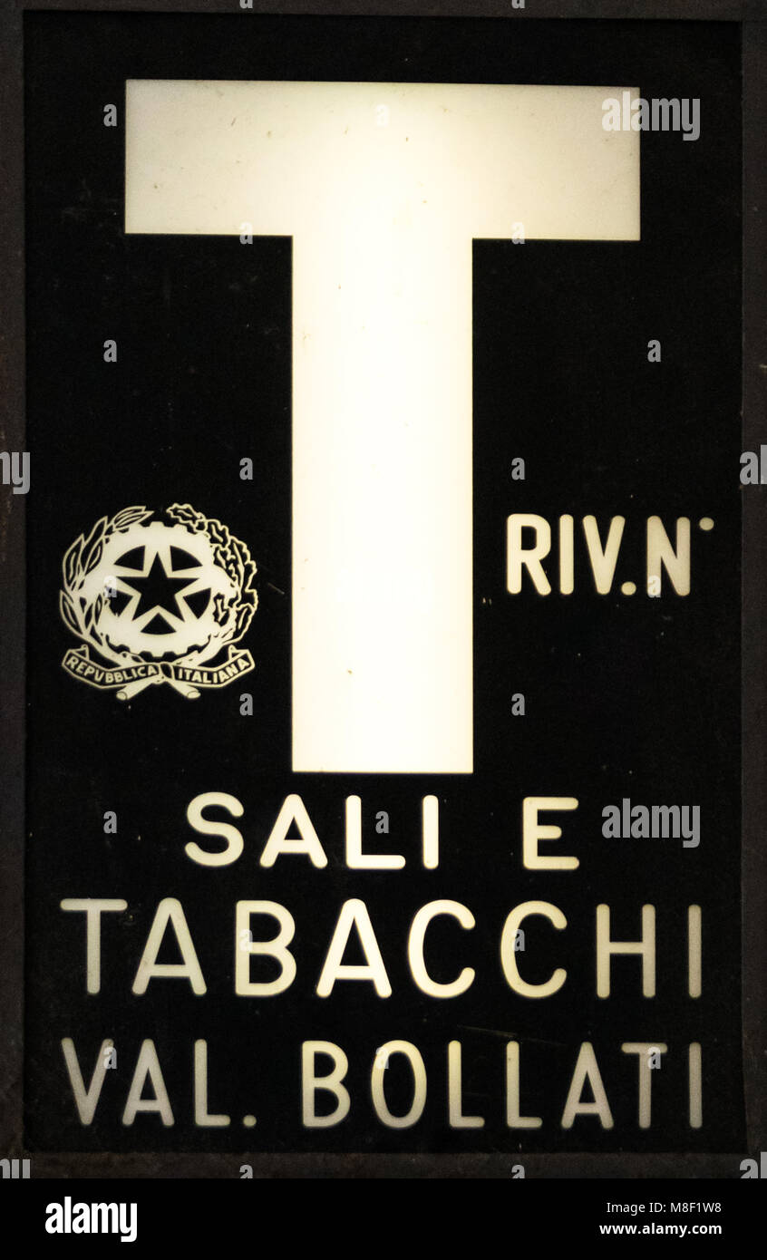 Historical Italian sign that indicated a shop authorized to sell salts, tobacco and other state monopoly products. Stock Photo