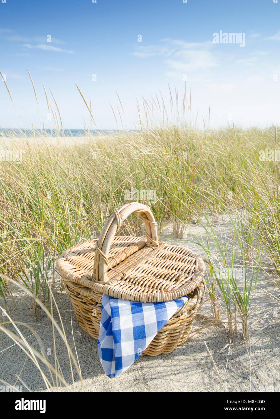 Picnic basket on beach Stock Photo Alamy