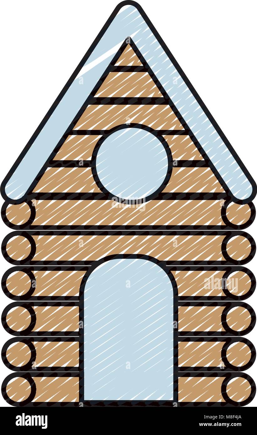 doodle wood cabin house with roof and door Stock Vector