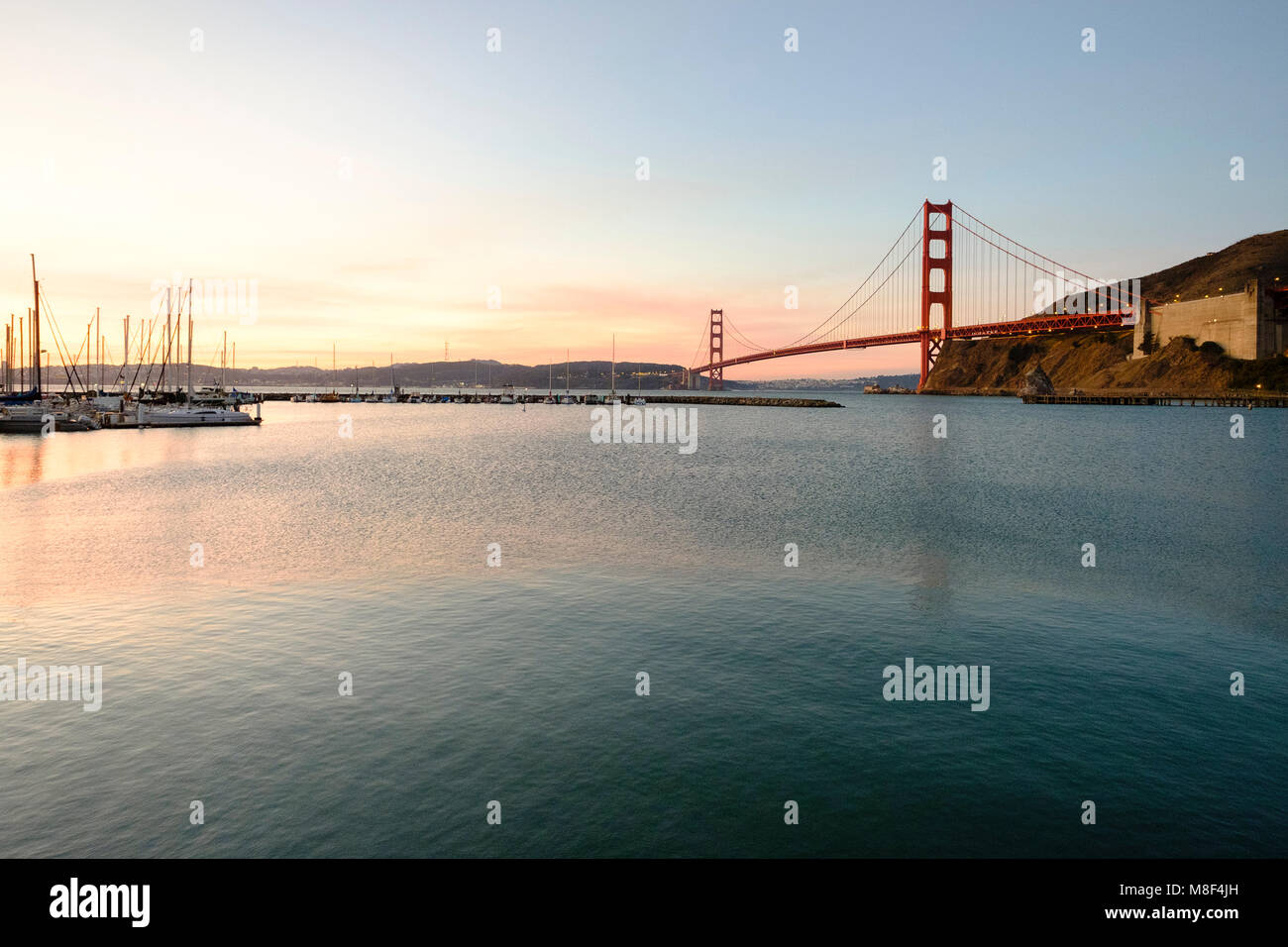 USA, California, San Francisco, Golden Gate Bridge at sunset Stock Photo