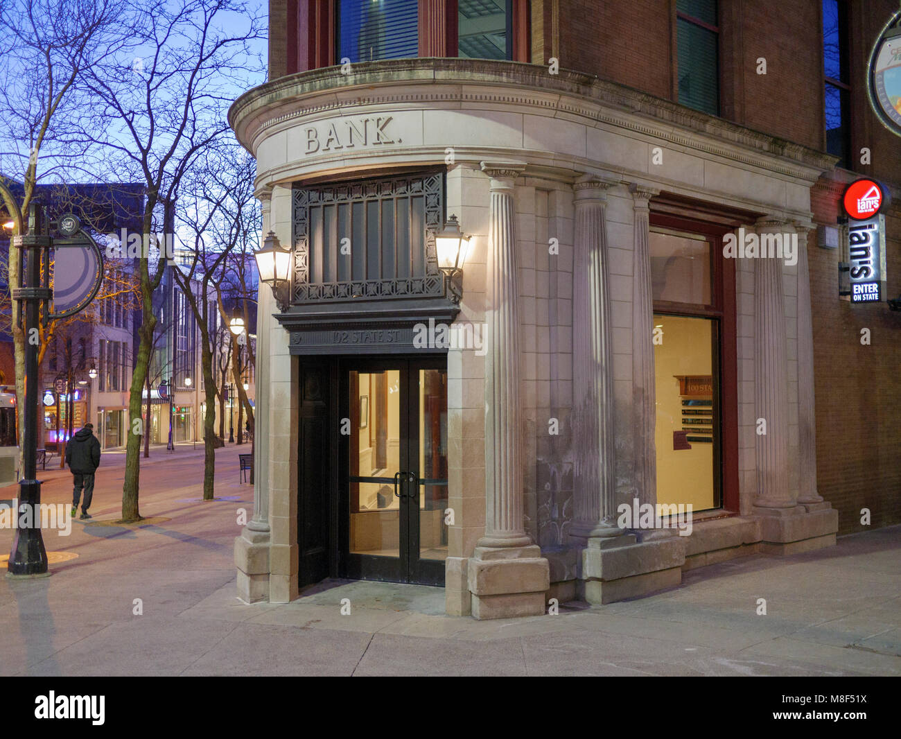 Historic bank building 100 block of State Street. Madison, Wisconsin
