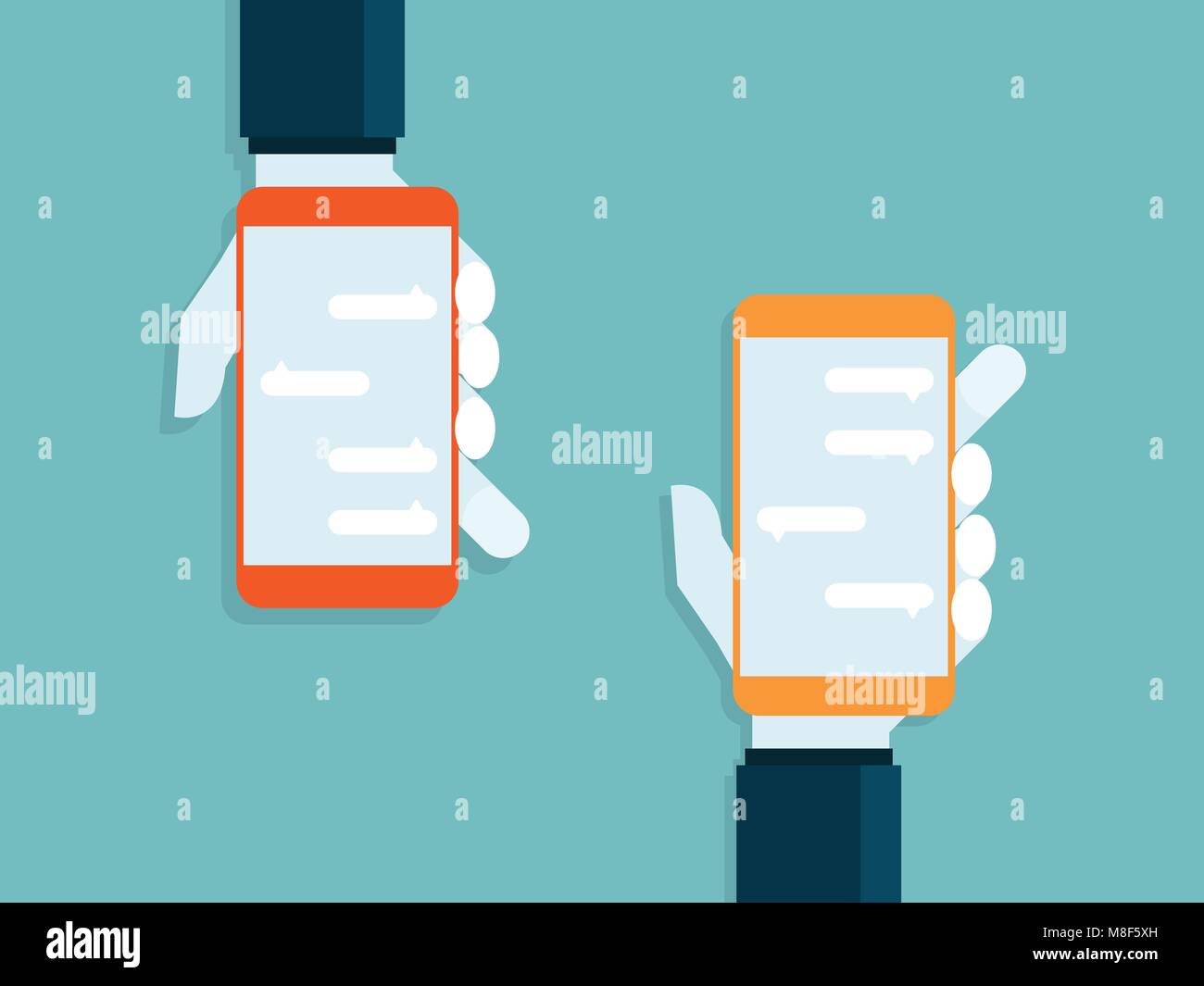 illustration of human hands holding smartphone with messaging Stock ...