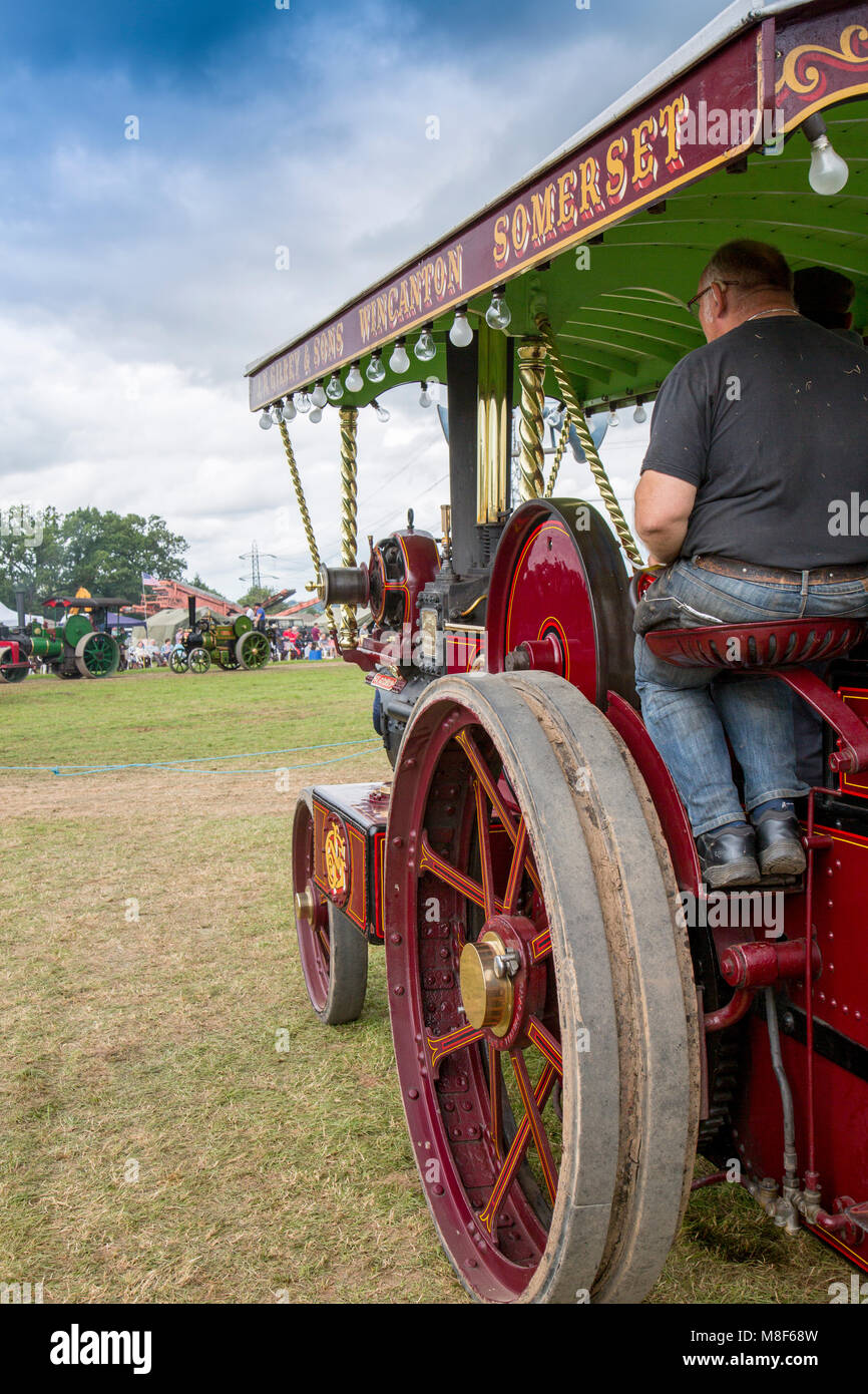 A restored showman's engine waits to enter the display ring at the 2017 Norton Fitzwarren Steam Rally, Somerset, England, UK Stock Photo