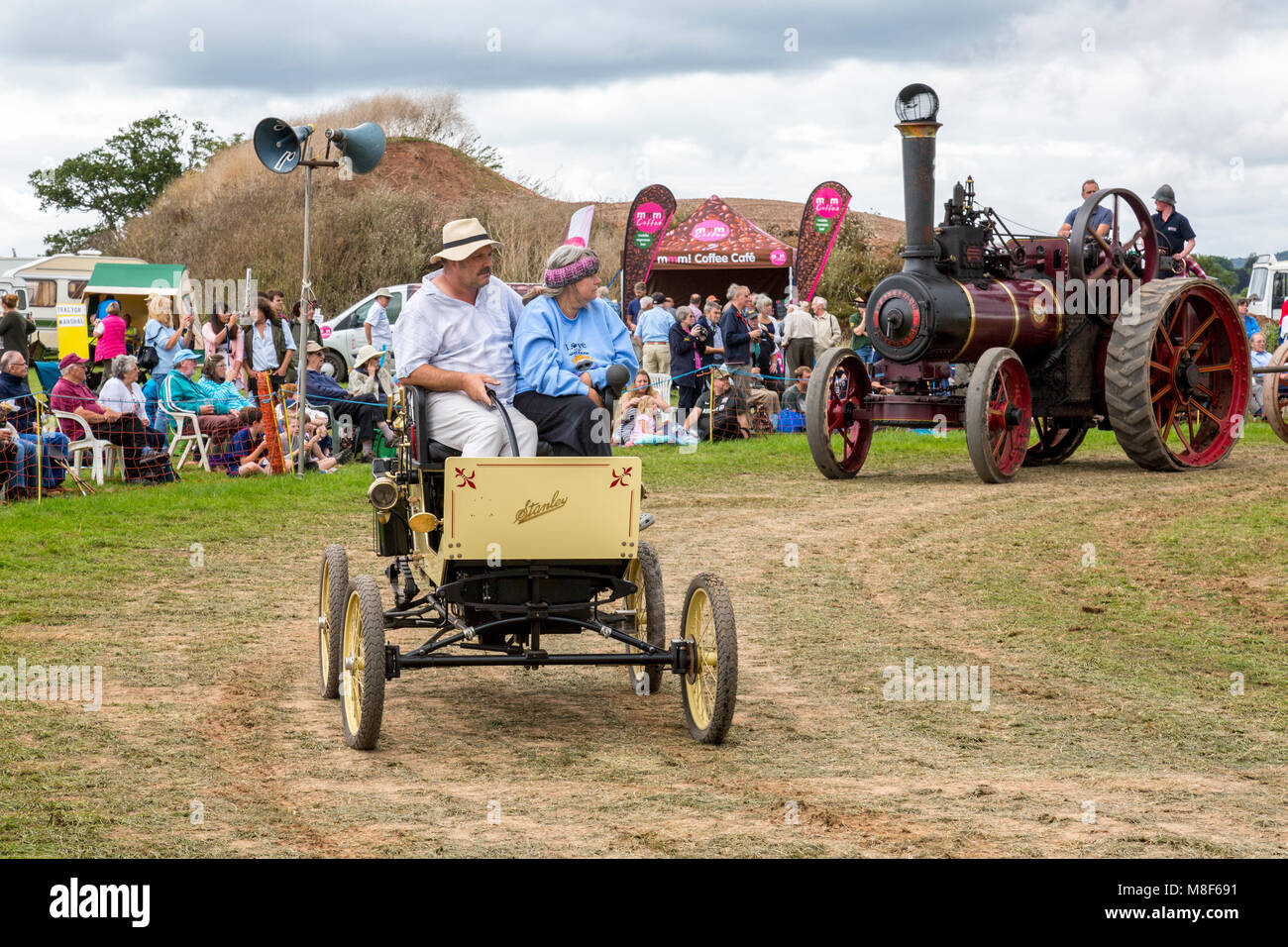 A Stanley steam car in the display ring at the 2017 Norton Fitzwarren Steam Rally, Somerset, England, UK Stock Photo