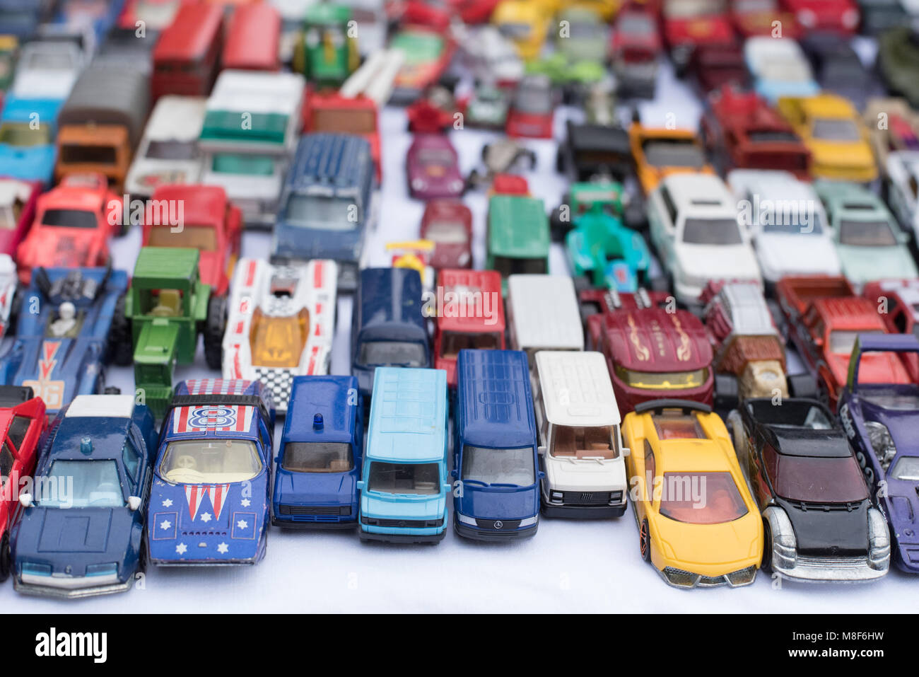 Top view of vintage toy cars Stock Photo