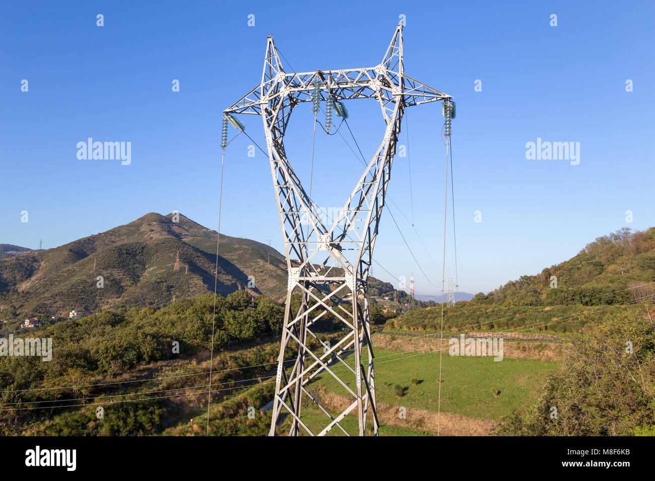 High voltage pylon or High voltage tower/ electricity/ dangerous/ electrical current Stock Photo