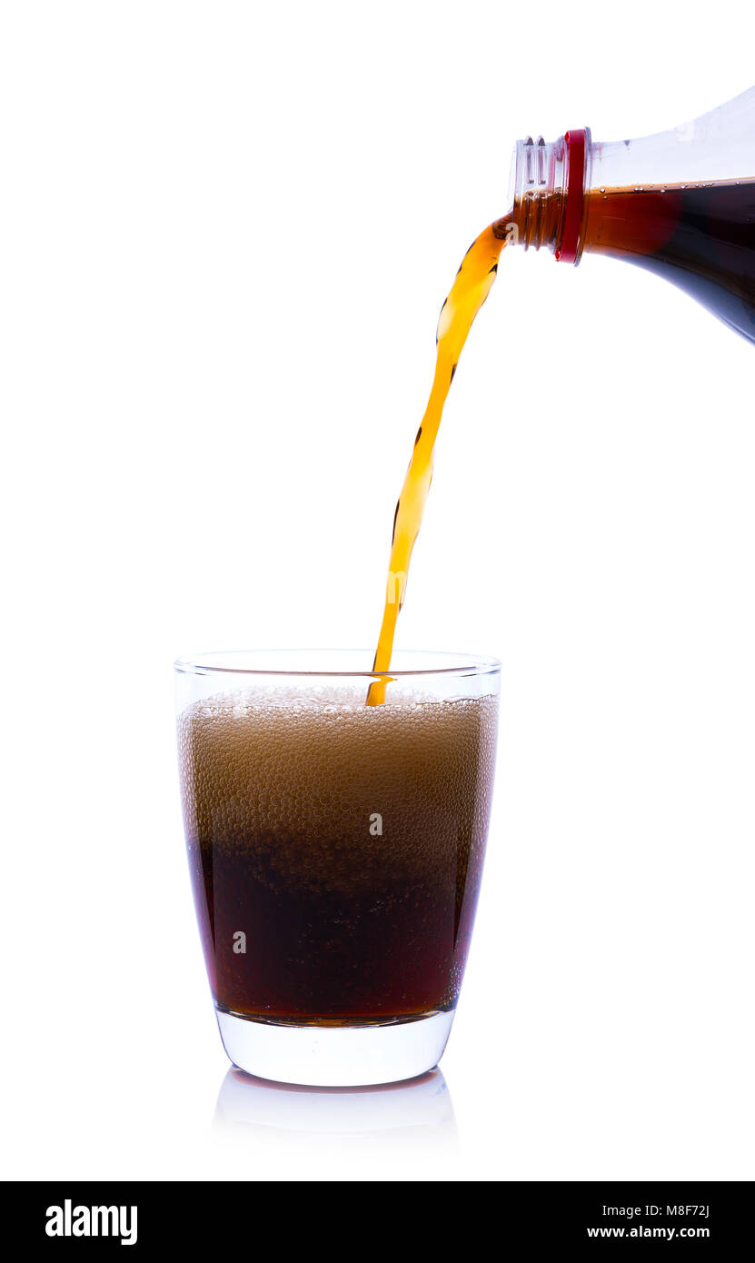 Cola in glass with ice cubes on white background Stock Photo - Alamy