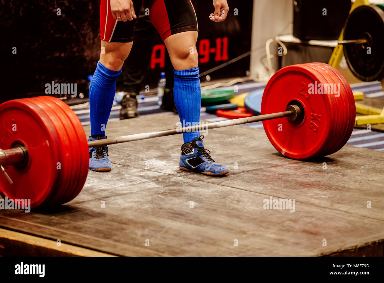 powerlifter prepare lift weight barbell in competition powerlifting Stock Photo