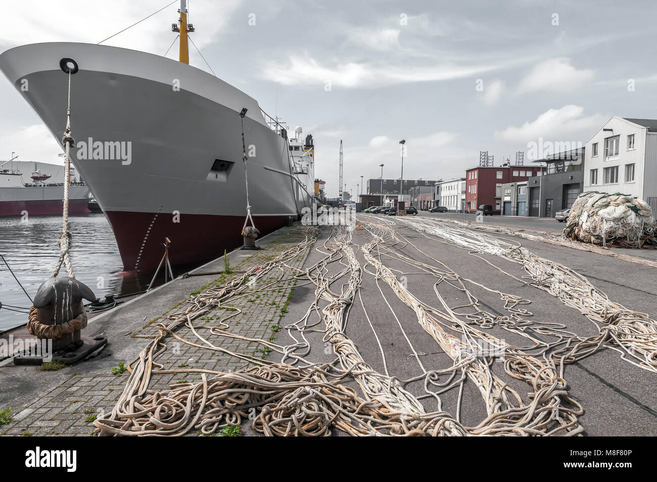big trawler on the quay in the town of IJmuiden Netherlands Stock Photo