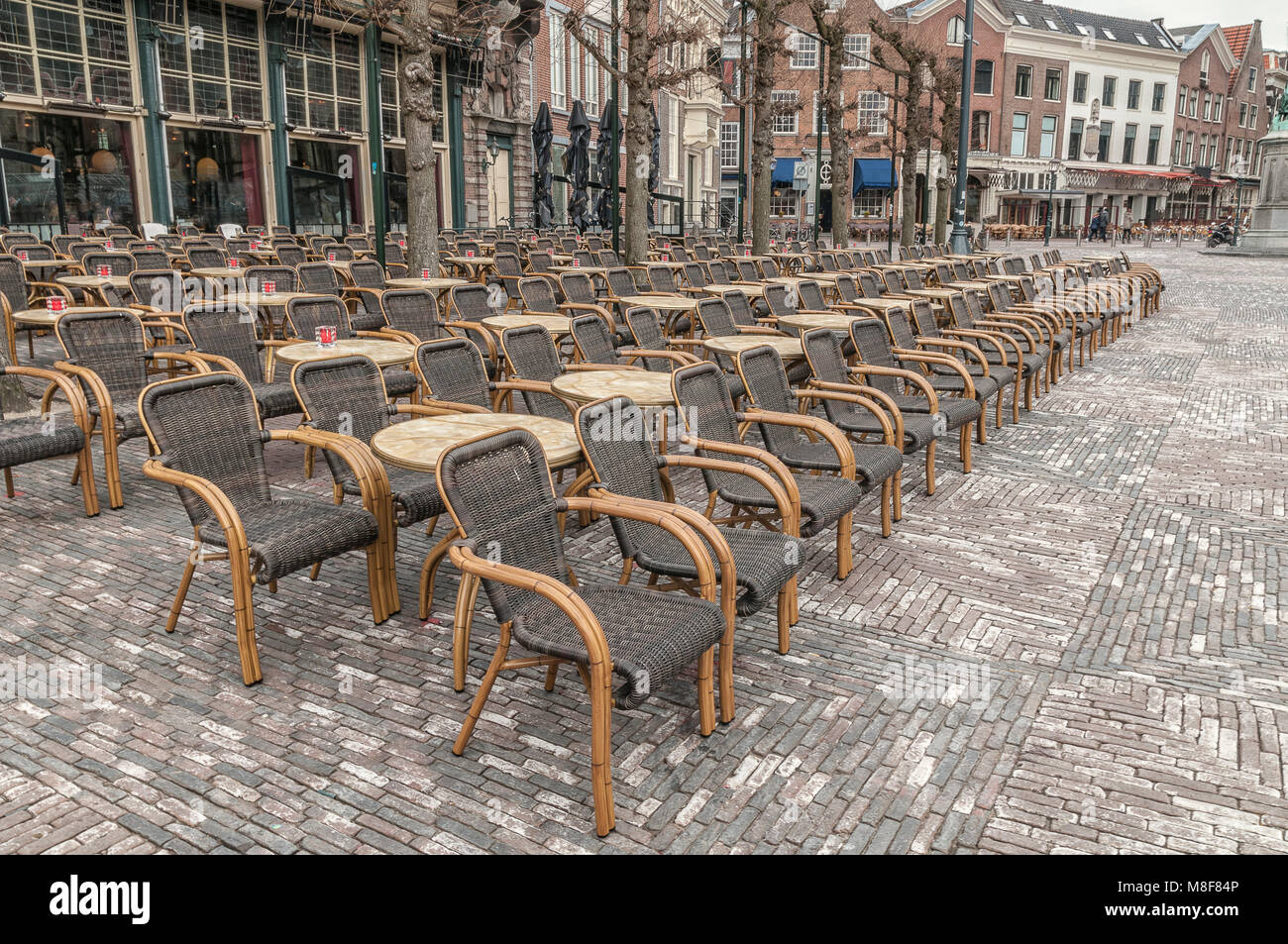market square with many wicker chairs for a large restaurant Stock Photo