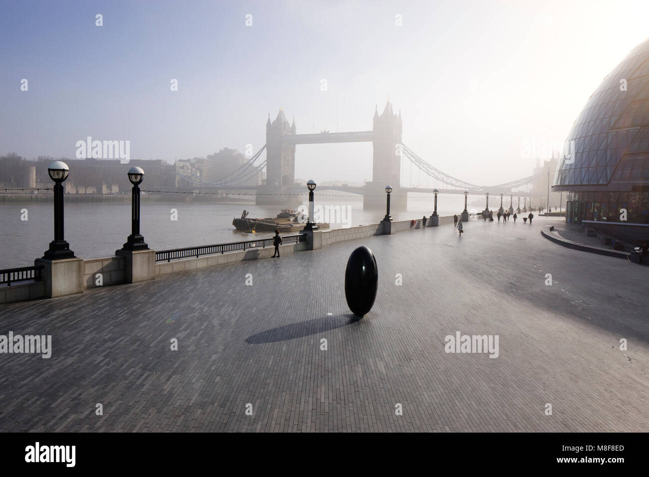 Tower Bridge London England in the mist Stock Photo
