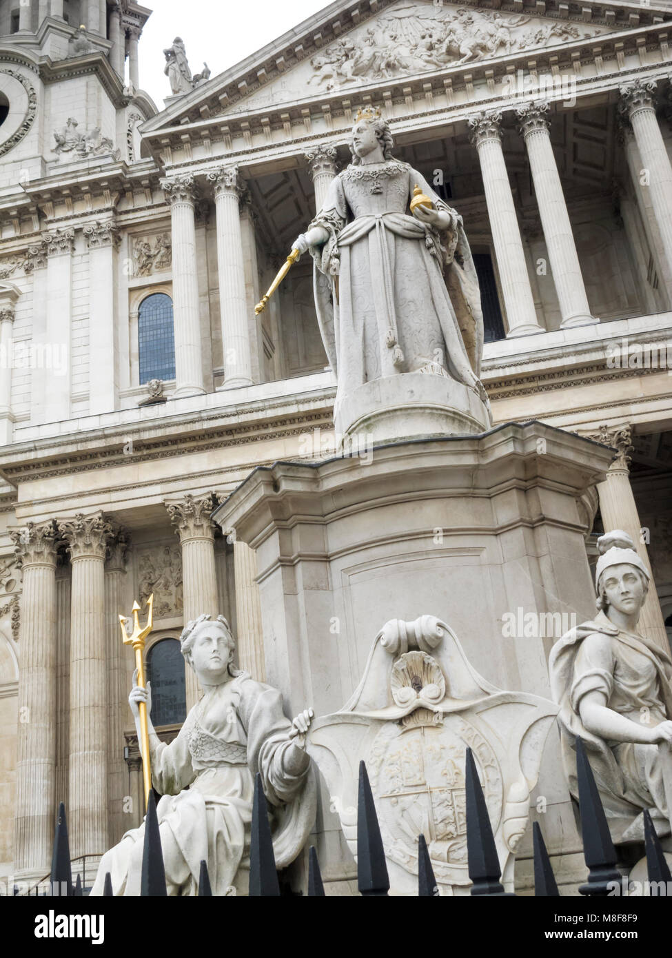 Statue of Queen Anne outside St Paul's Cathedral Ludgate Hill London England Stock Photo