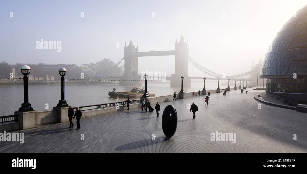 Tower Bridge and River Thames London England in the mist Stock Photo