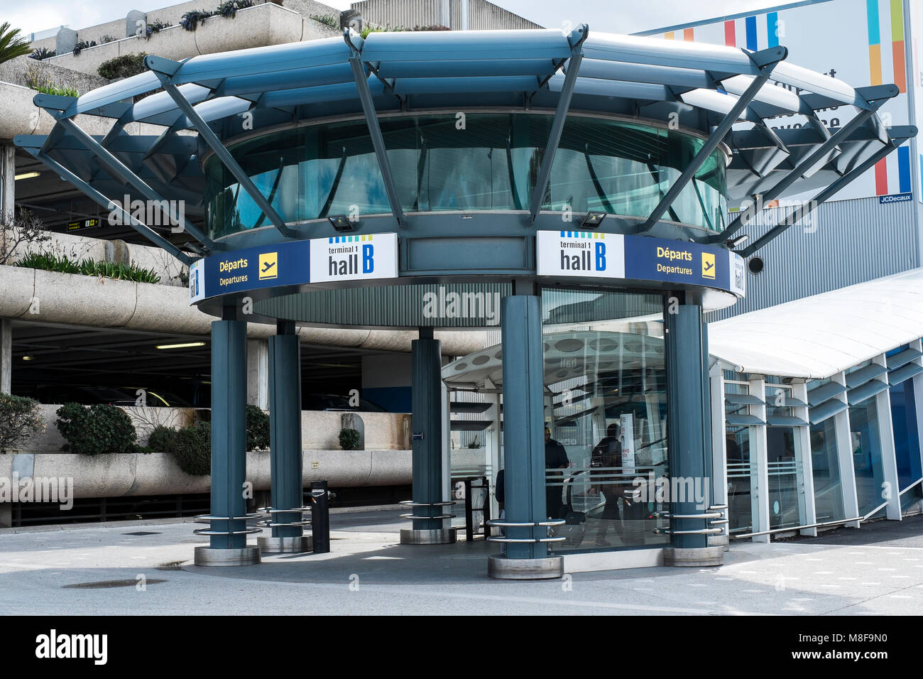 A view of the entrance to Terminal 1, Hall B at Marseille-Provence Airport, in Marseille, France Stock Photo