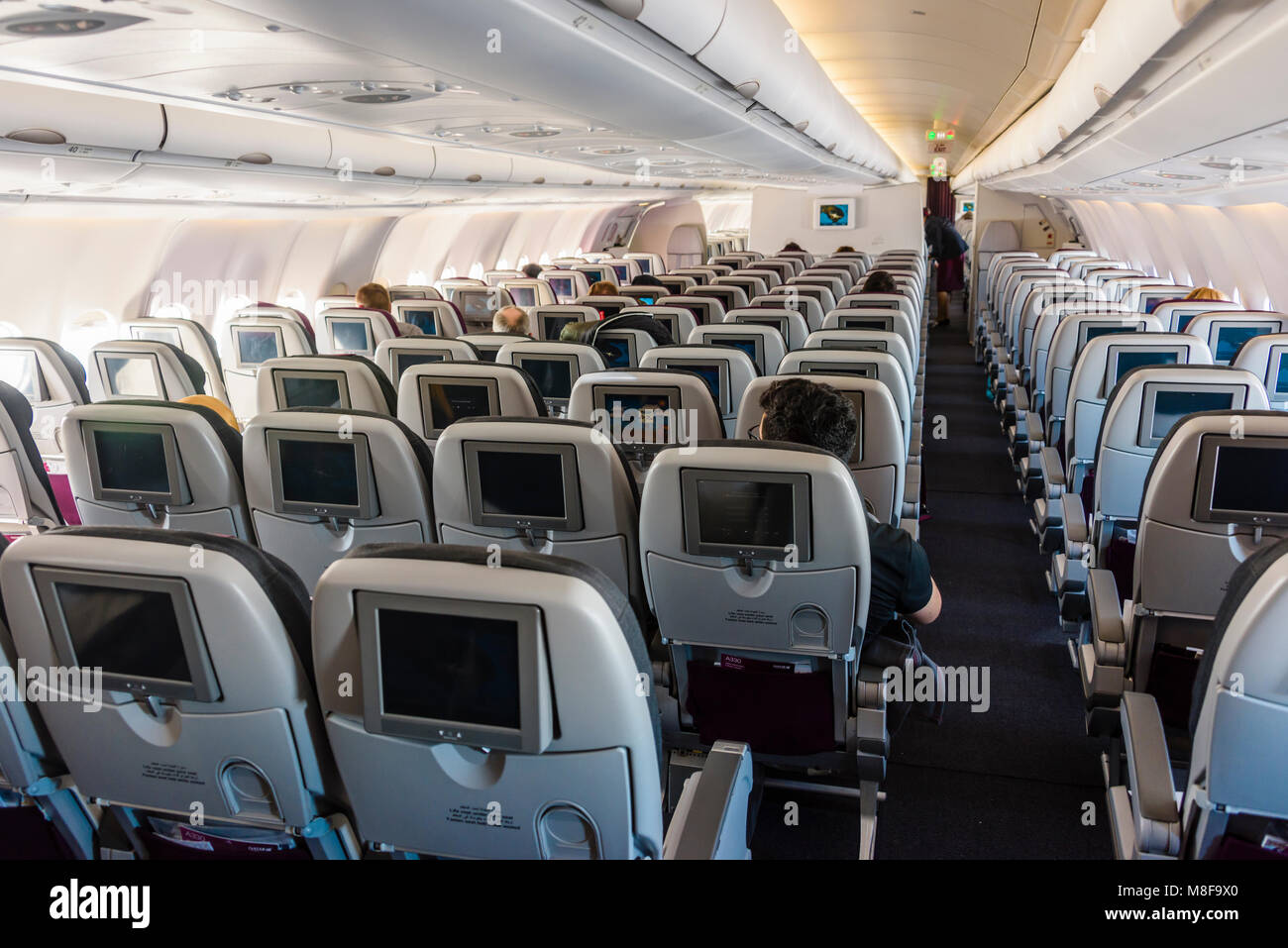 Largely Empty Economy Cabin Of An Airbus A330 Stock Photo