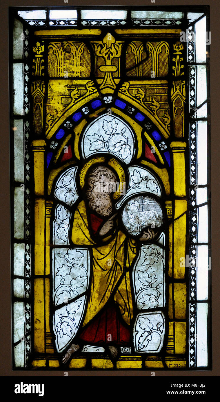 St. John the Baptist. Cologne, 1st quarter of the 14th century, Germany. Stained glass. Schnütgen Museum. Cologne, Germany. Stock Photo