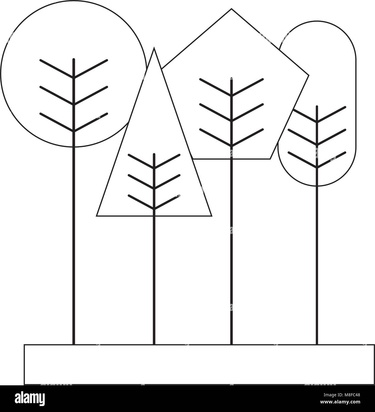 cute geometric trees spring concept vector illustration thin line Stock ...