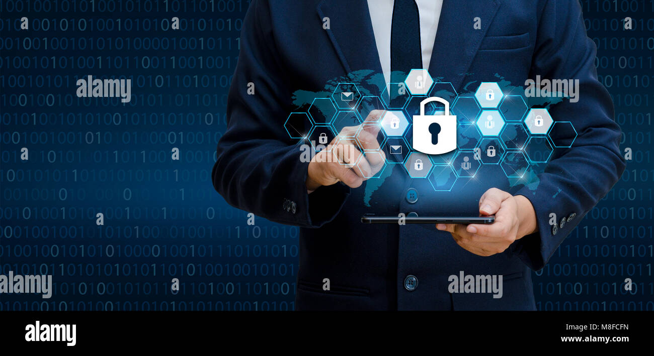 Unlocked smartphone lock phone hand Businesspeople press the