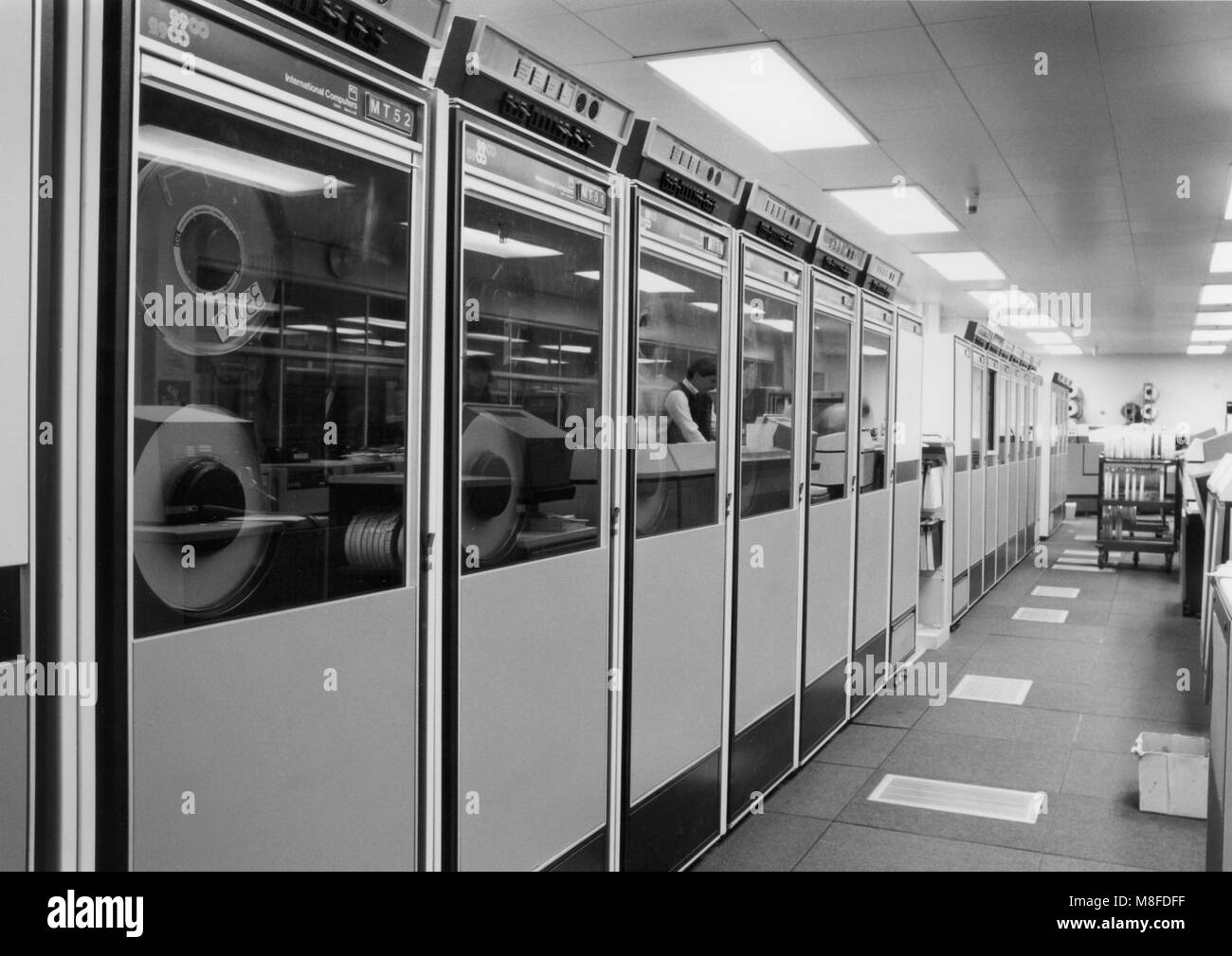 Vintage computers in use in offices Stock Photo