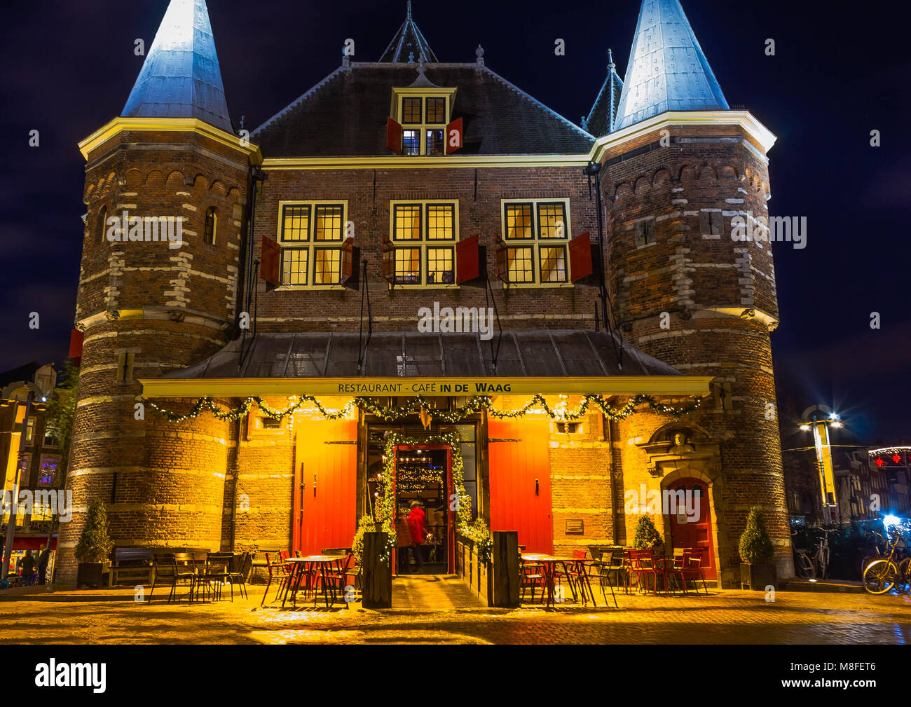 Amsterdam, Netherlands - December 14, 2017: Weigh house or Waag at Nieuwmarkt or New market square in Amsterdam Stock Photo