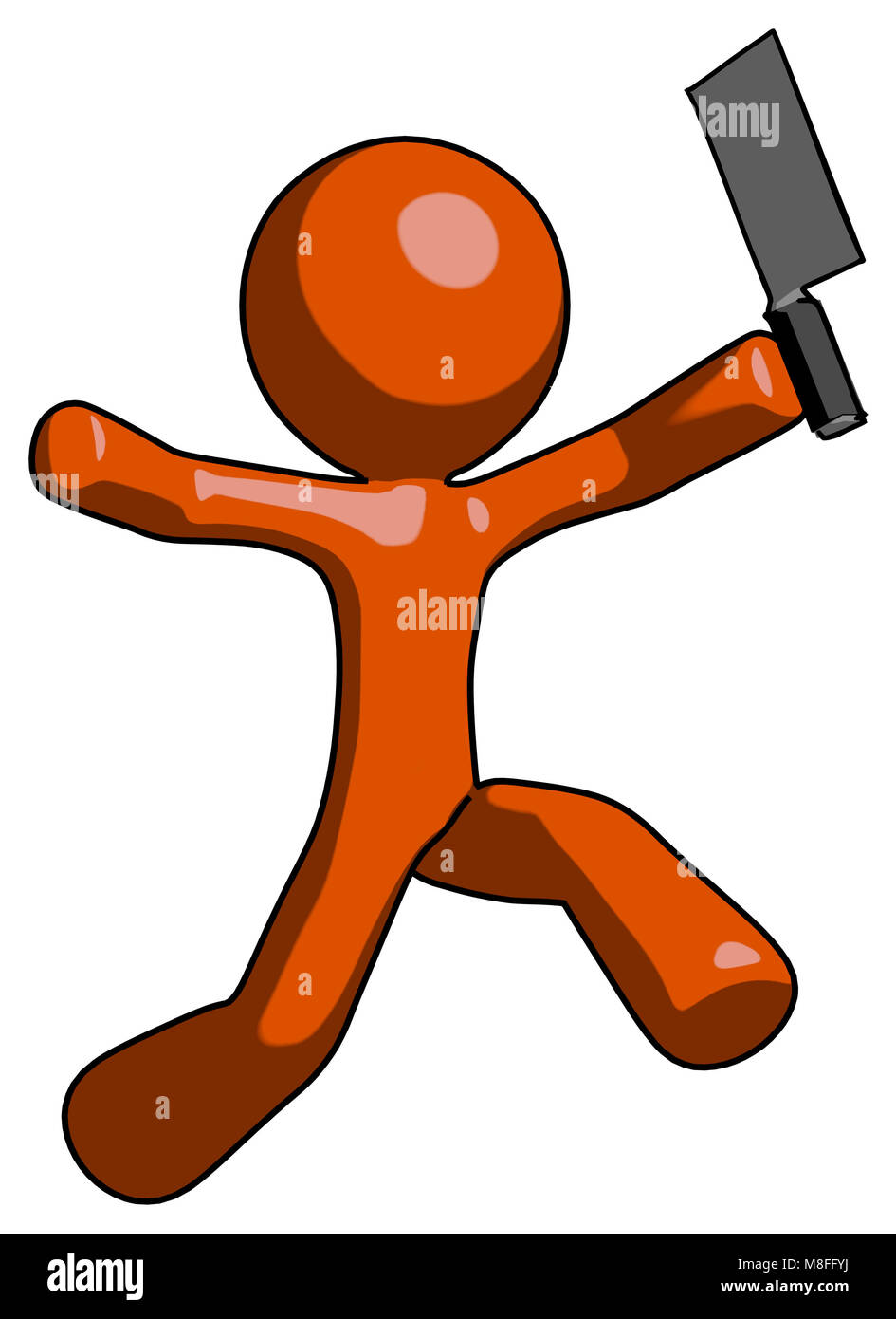 Orange design mascot man psycho running with meat cleaver. Stock Photo