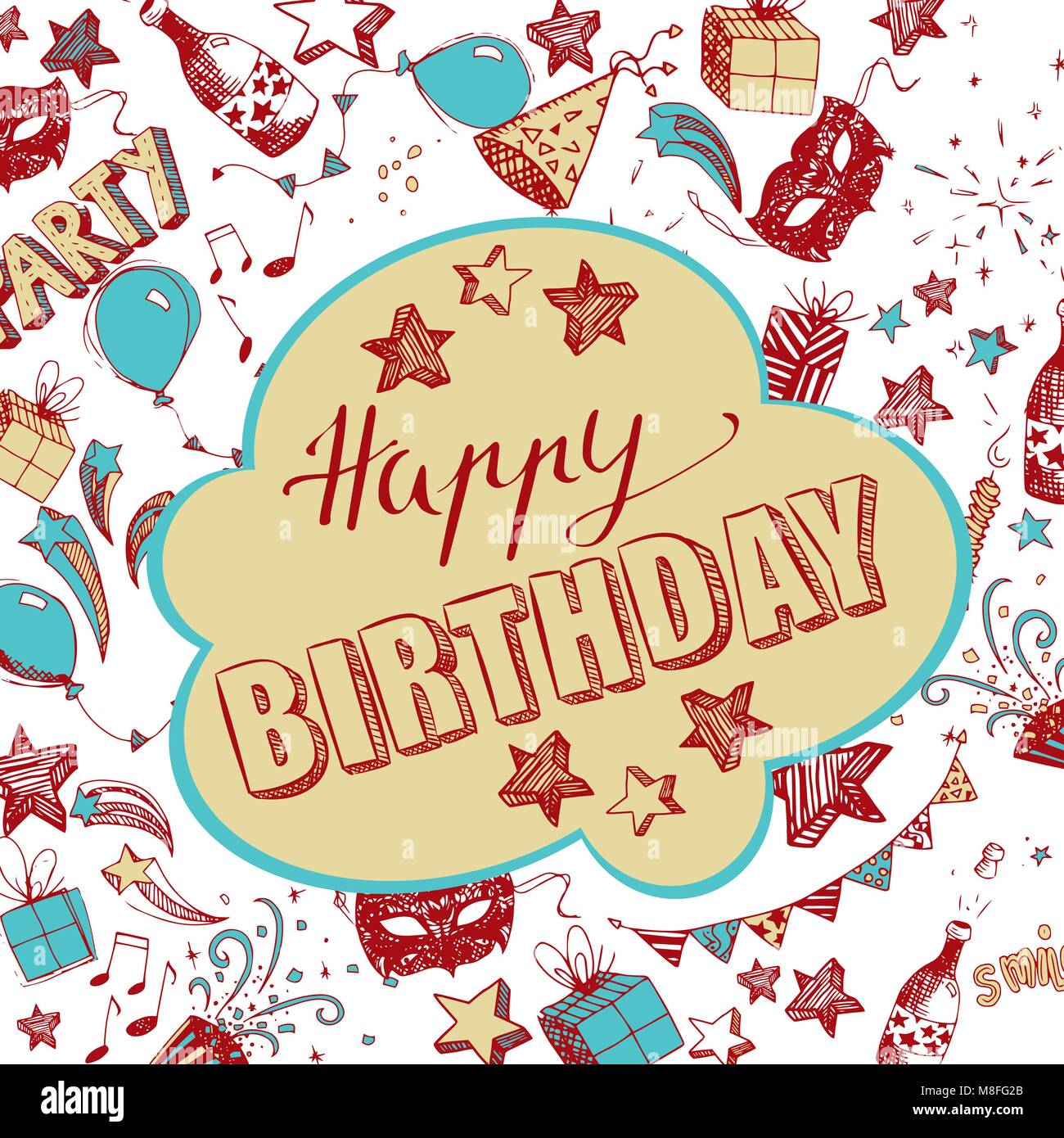 Happy Birthday doodles full vector large banner Stock Vector