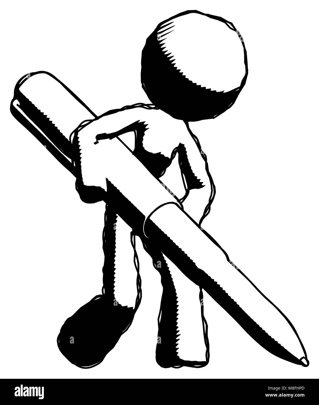 Ink design mascot woman writing with an oversized pen Stock Photo - Alamy