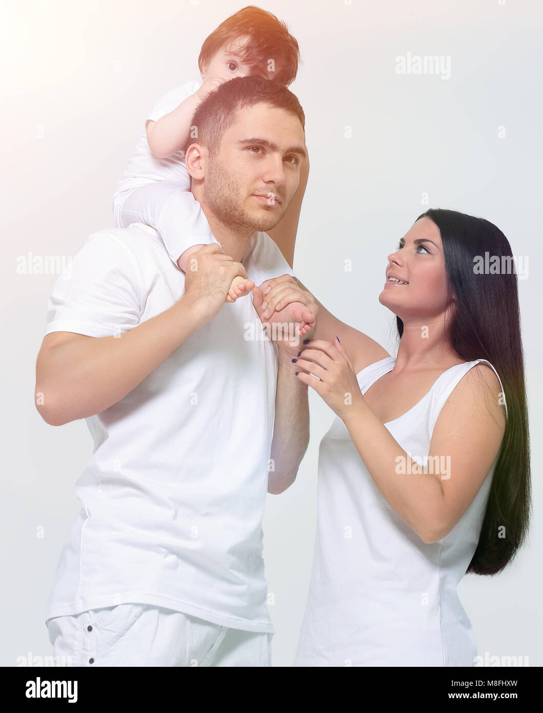 A happy family on white background Stock Photo - Alamy