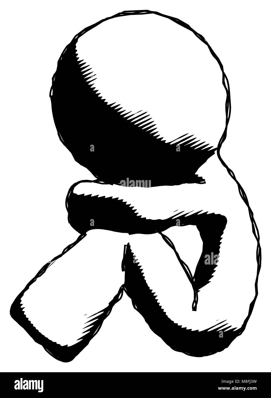 Ink design mascot man sitting with head down facing sideways left Stock