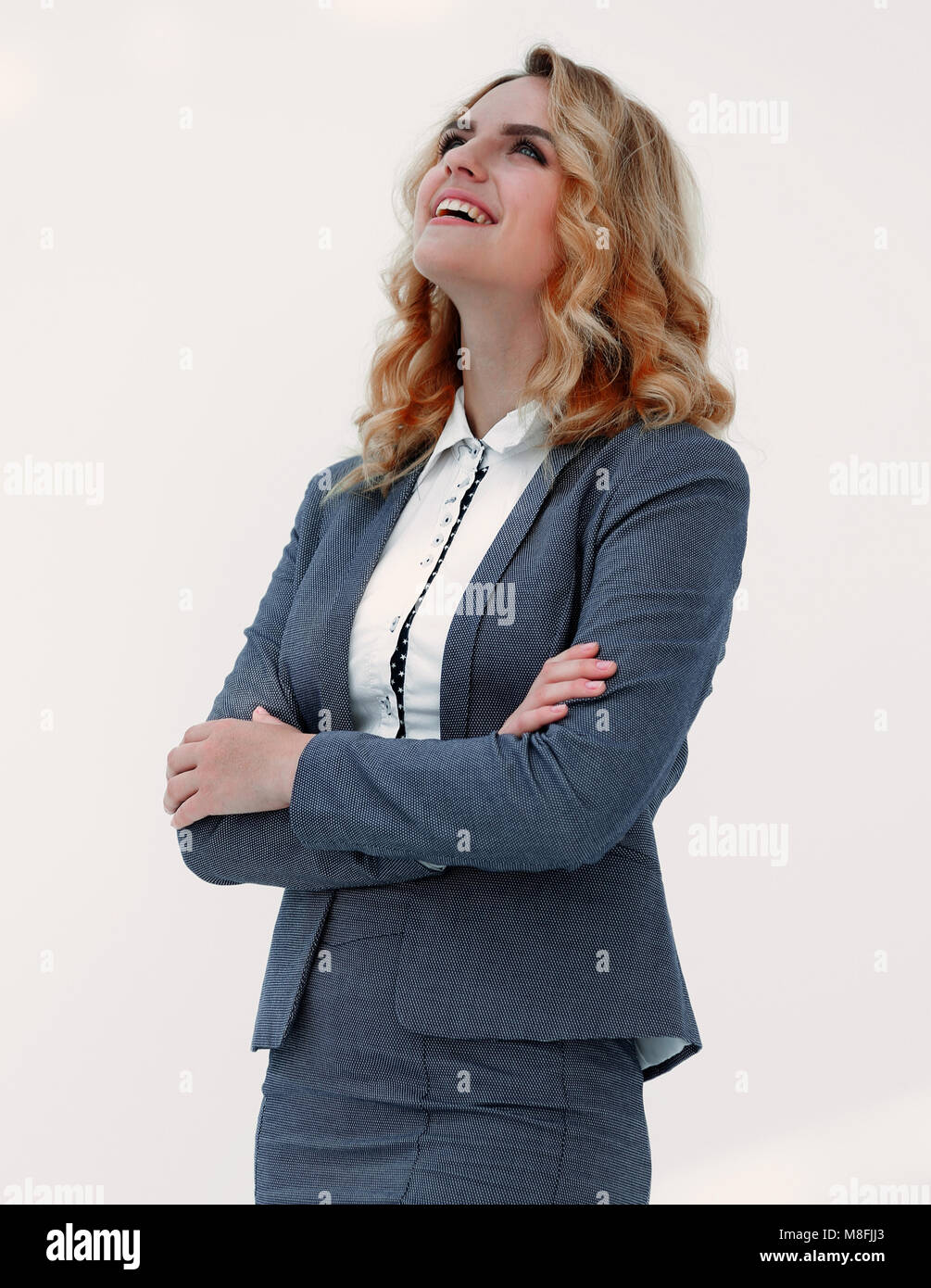 happy business woman looking on copy space Stock Photo - Alamy