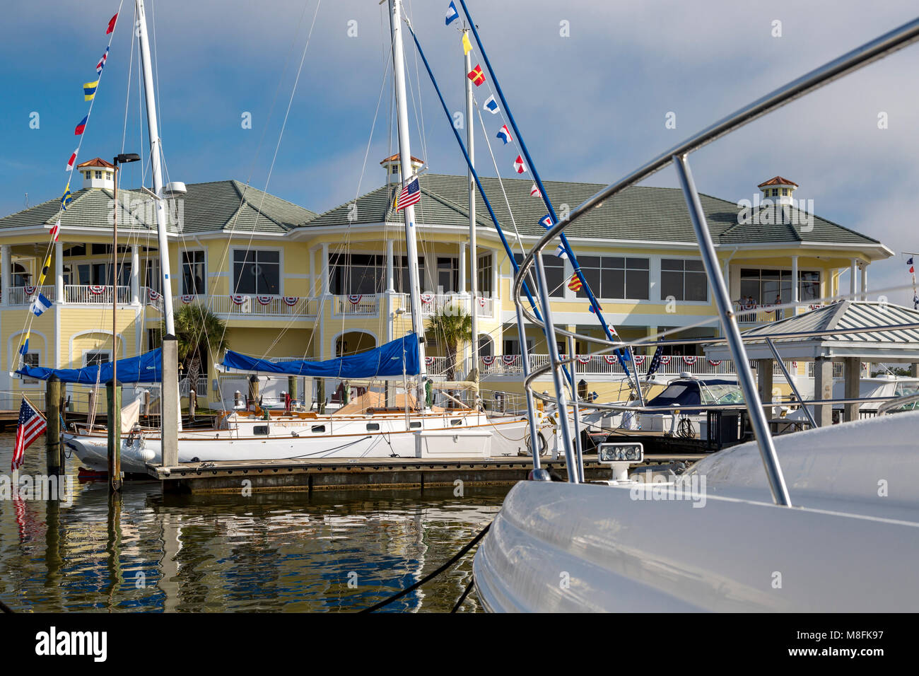 Yachts docked at Naples Sailing and Yacht Club, Naples, Florida, USA Stock Photo
