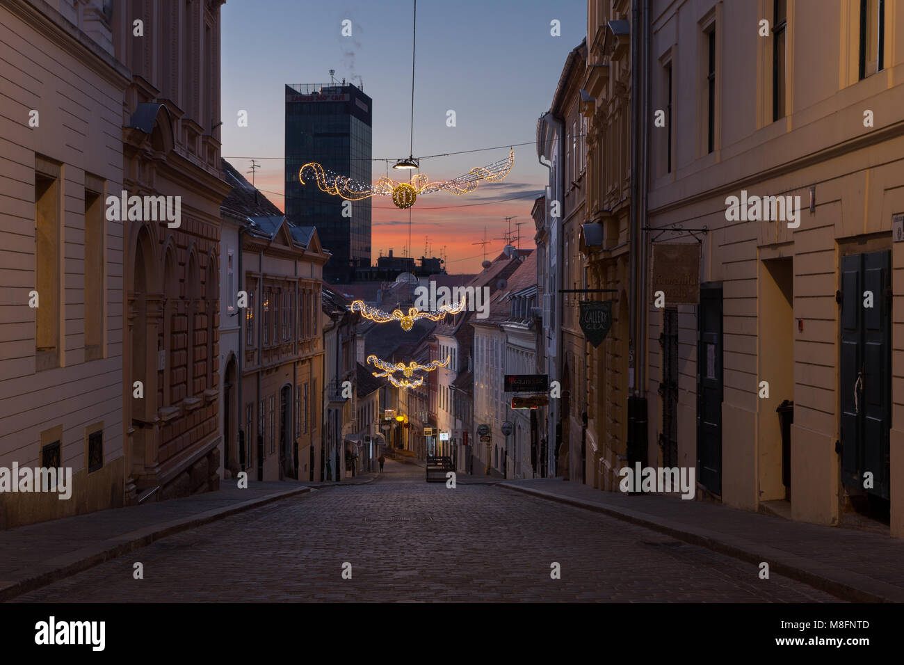 Street in old town Zagreb decorated for the advent, Croatia Stock Photo