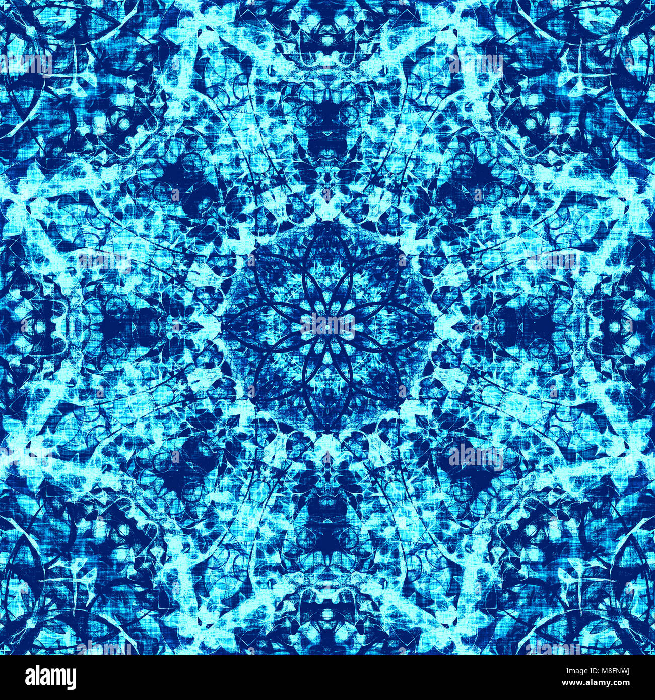 Cold blue indian pattern, floral circle with tribal traditional ...