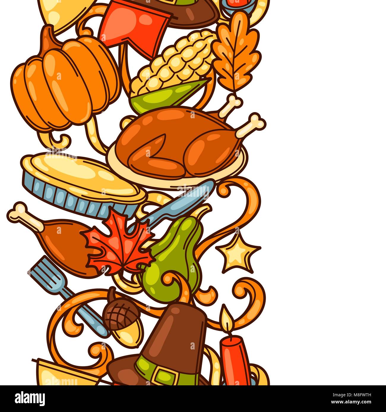 Happy Thanksgiving Day seamless pattern with holiday objects Stock ...