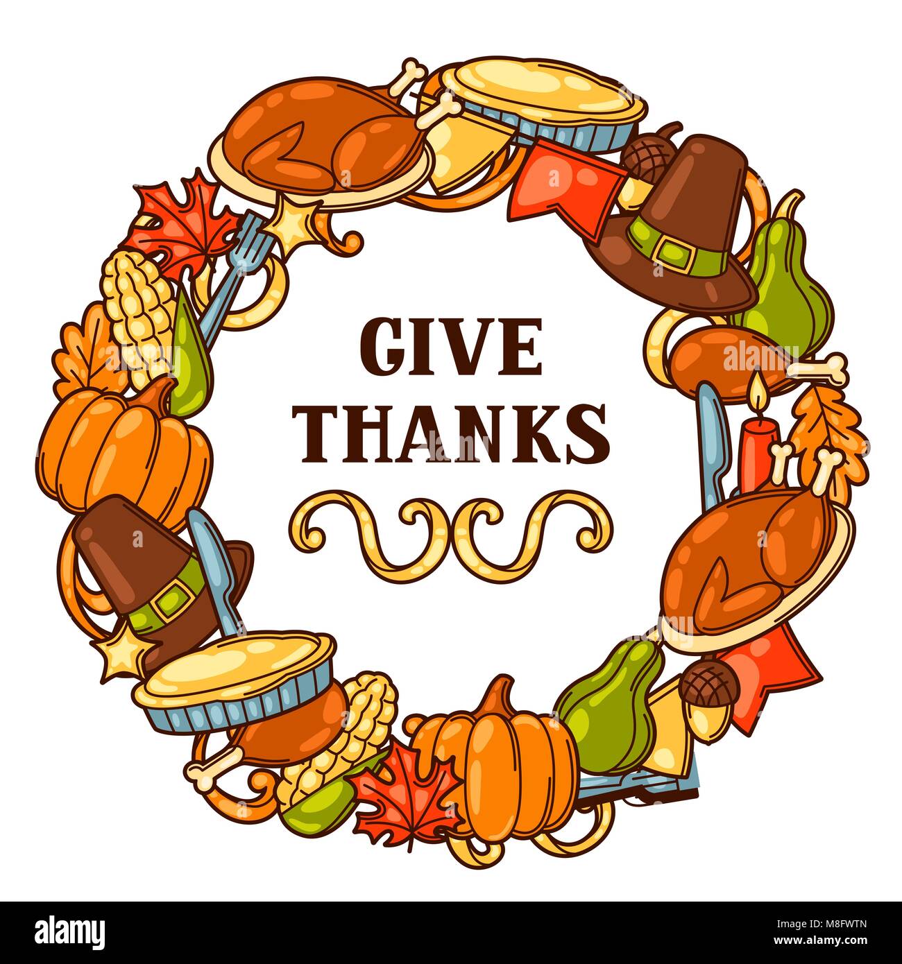 Happy Thanksgiving Day frame with holiday objects Stock Vector Image ...