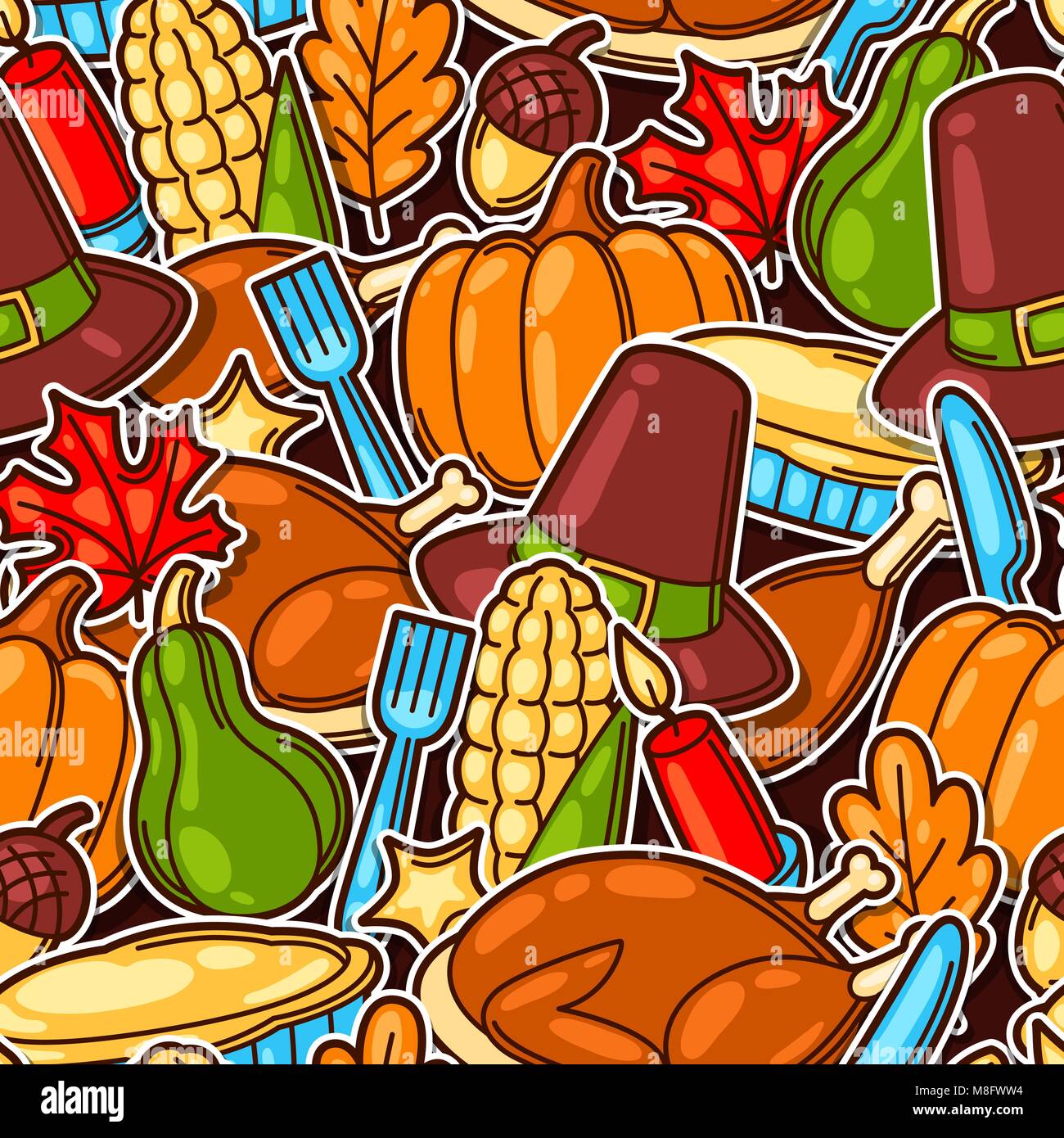 Happy Thanksgiving Day seamless pattern with holiday objects Stock ...