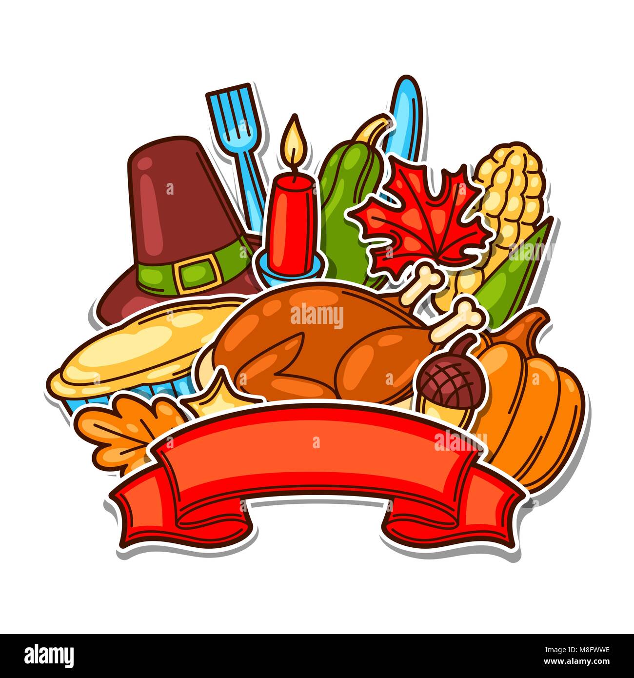 Happy Thanksgiving Day background with holiday objects Stock Vector ...
