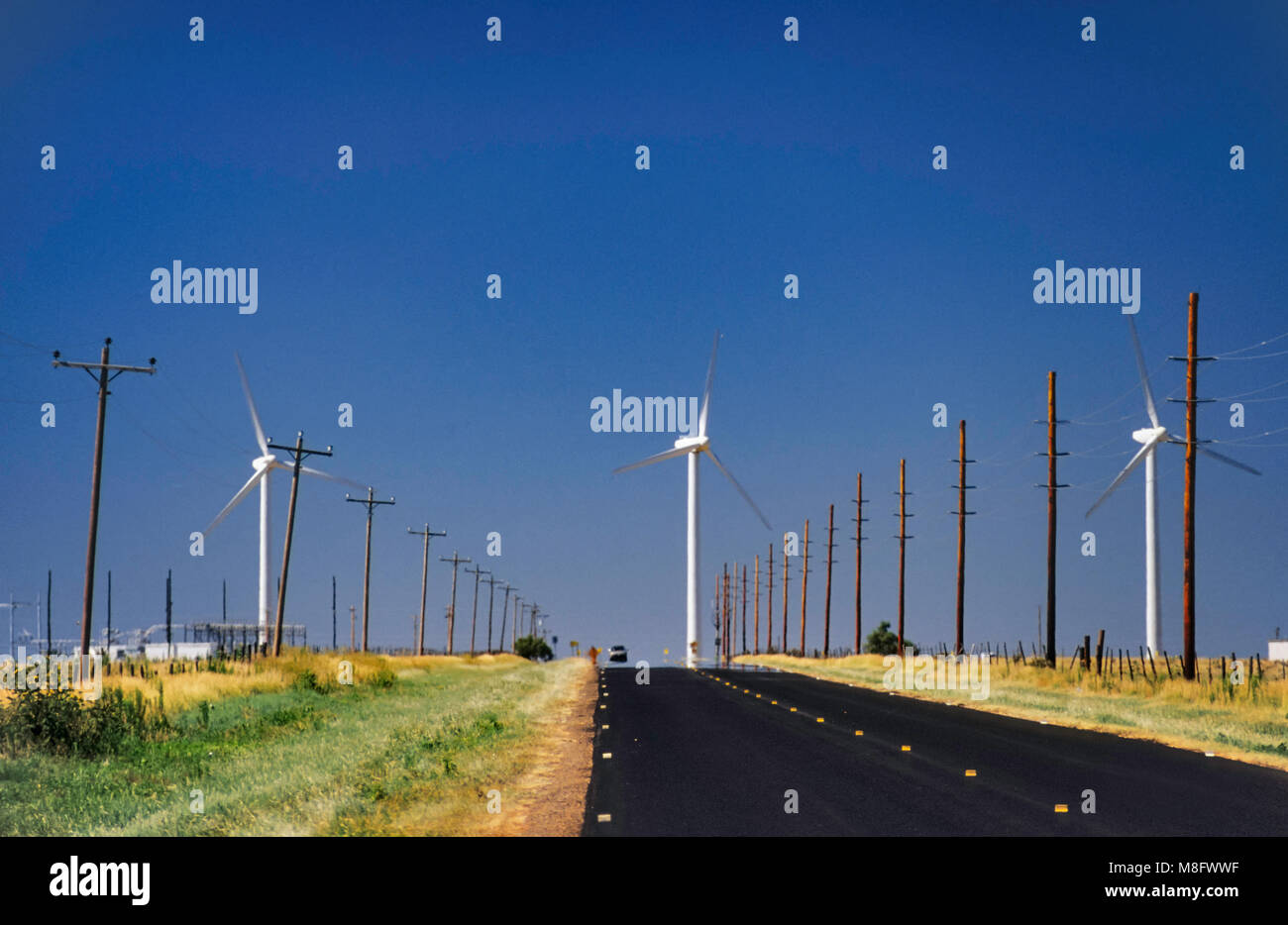 Wind turbines on Caprock Escarpment, Llano Estacado plateau, NM469 highway near San Jon, New