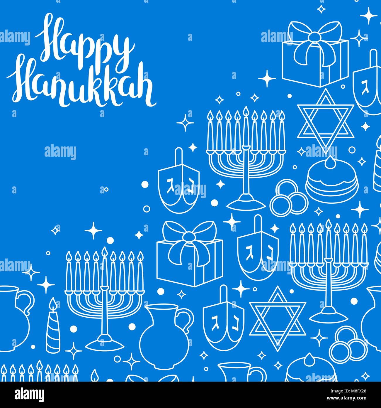 Happy Hanukkah celebration card with holiday objects Stock Vector