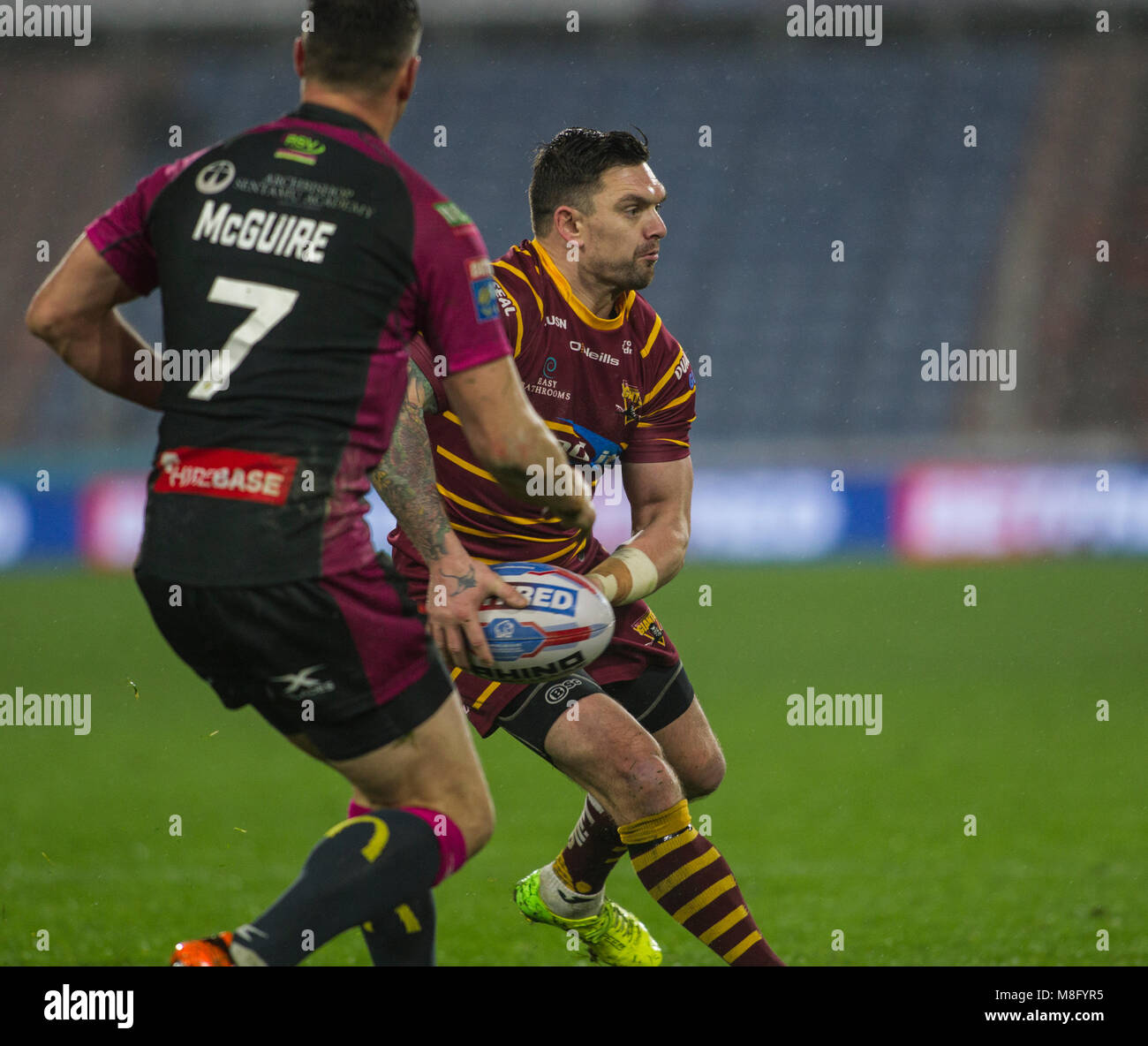 15th March 2018, John smiths Stadium, Huddersfield, England; Betfred Super League rugby, Huddersfield Giants versus Hull KR; Hudderfield Giants stand  Stock Photo