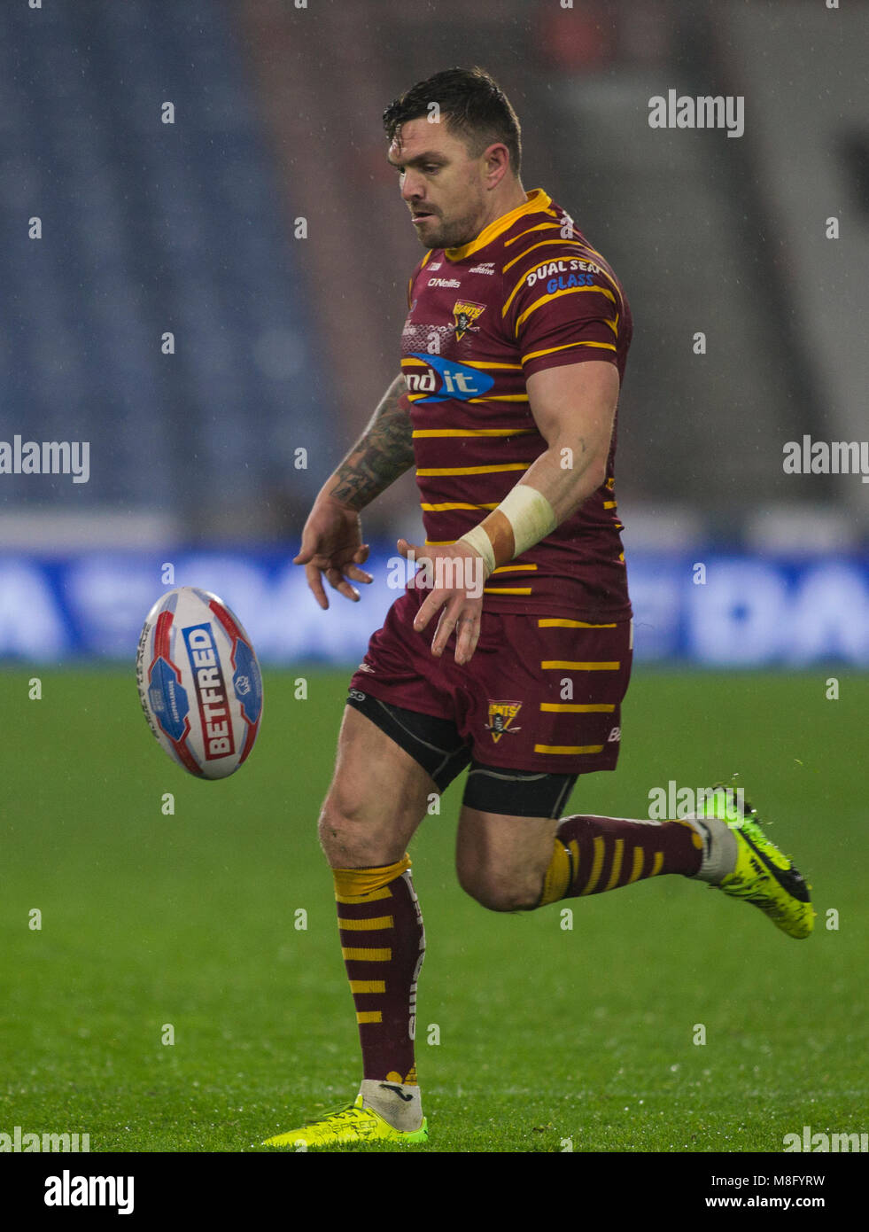 15th March 2018, John smiths Stadium, Huddersfield, England; Betfred Super League rugby, Huddersfield Giants versus Hull KR; Hudderfield Giants stand  Stock Photo