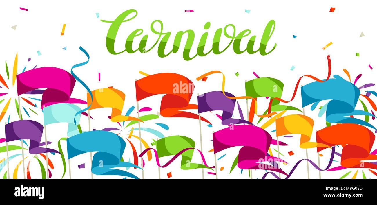 Carnival Party Banner With Colorful Flags Streamers And Confetti