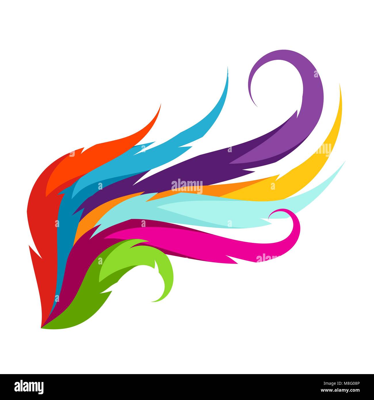Abstract wing with colorful feathers. Decorative element Stock Vector