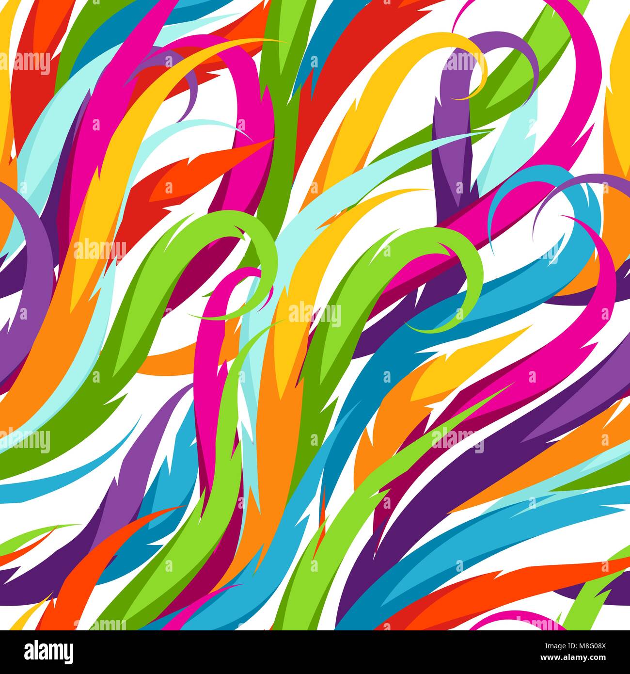 Abstract colorful seamless pattern. Feather or waves decorative ornament Stock Vector