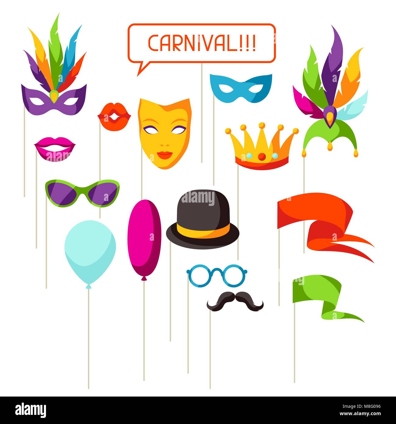 Carnival photo booth props. Accessories for festival and party Stock Vector