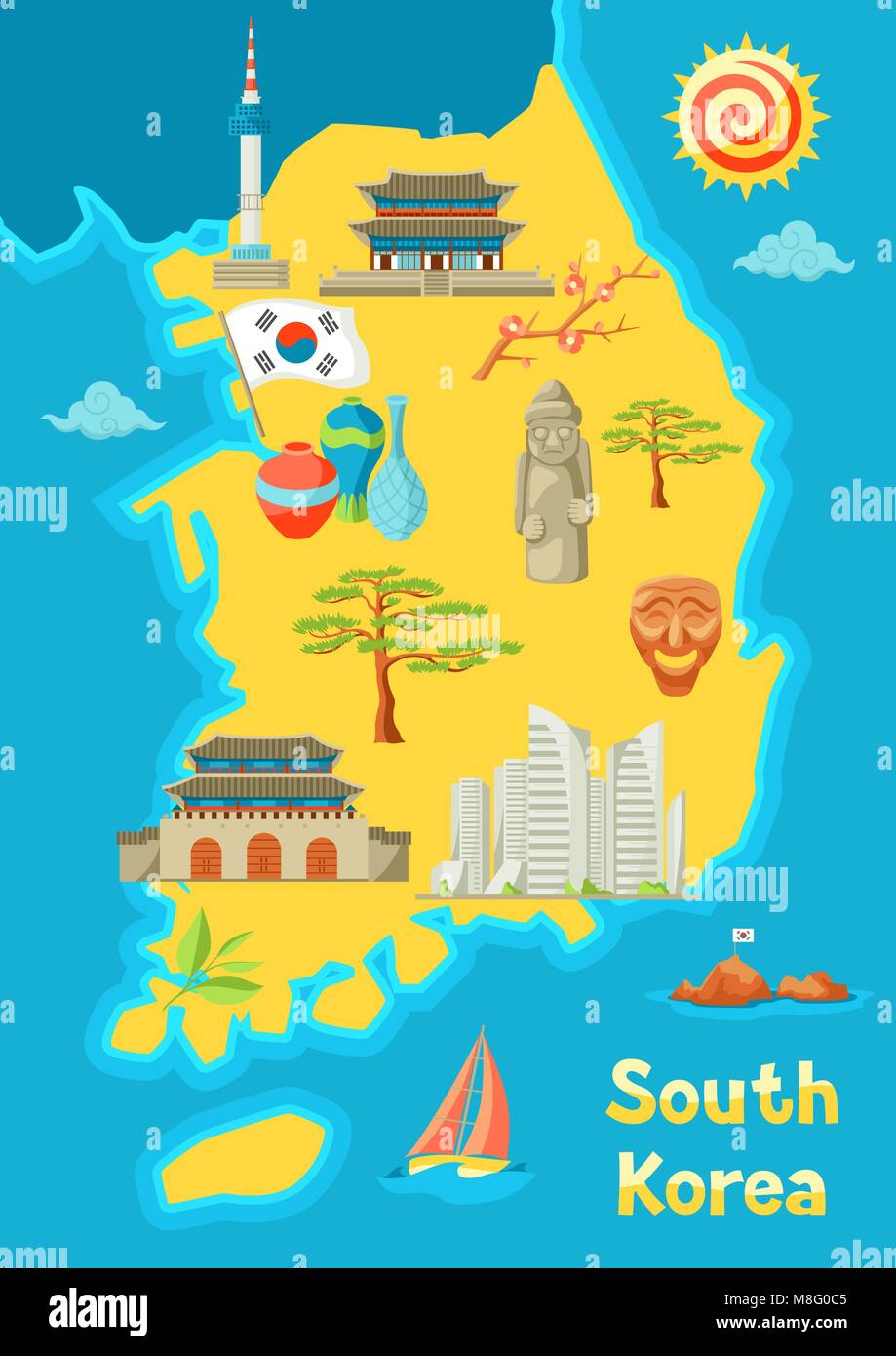 South Korea map design. Korean traditional symbols and objects Stock Vector Image & Art - Alamy