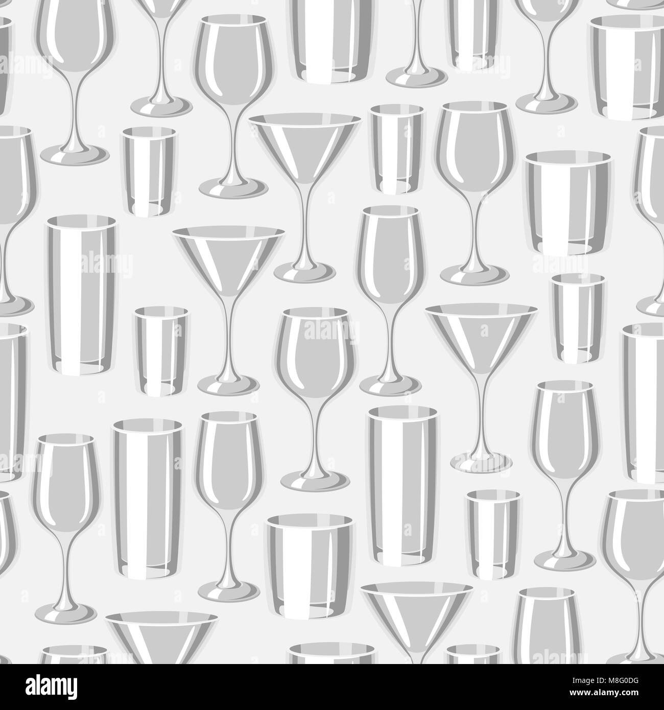 Types of bar glasses. Seamless pattern with alcohol glassware